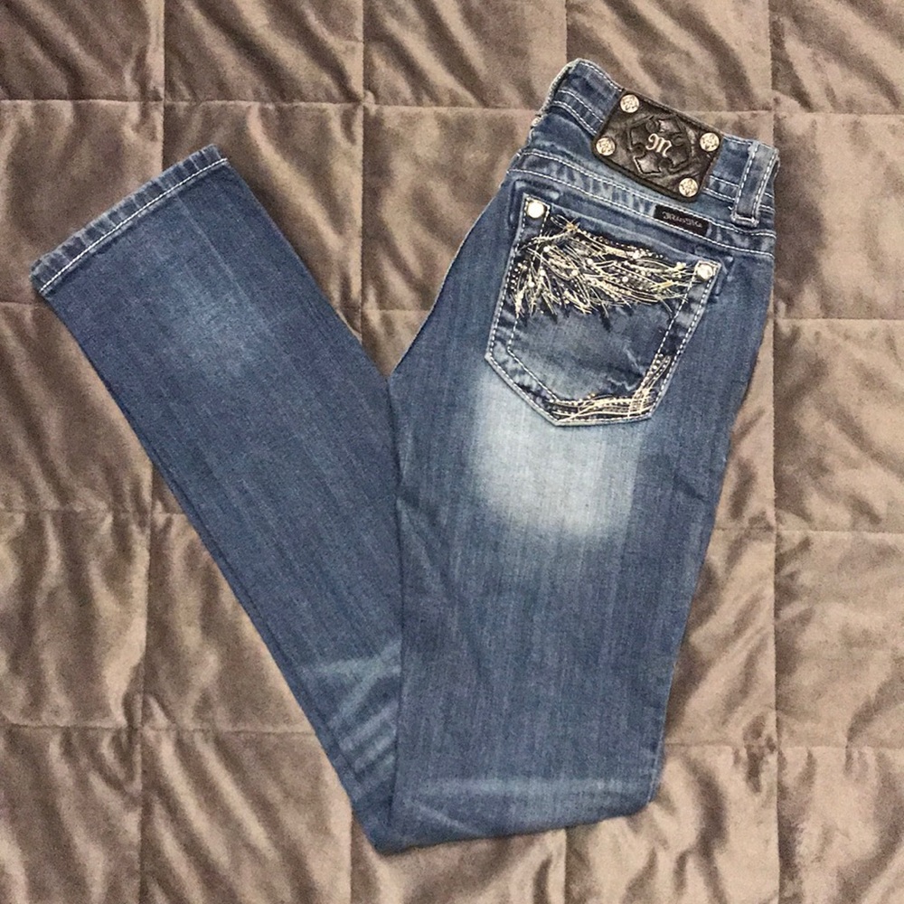 Miss Me embellished wing pockets straight leg